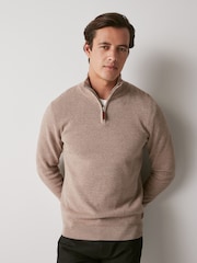 Neutral Zip Neck Knitted Premium Regular Fit Jumper - Image 4 of 7