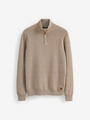 Neutral Zip Neck Knitted Premium Regular Fit Jumper - Image 6 of 7