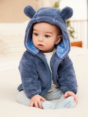 Navy Cosy Teddy Borg Fleece Bear Baby Jacket (0-18mths) - Image 1 of 6