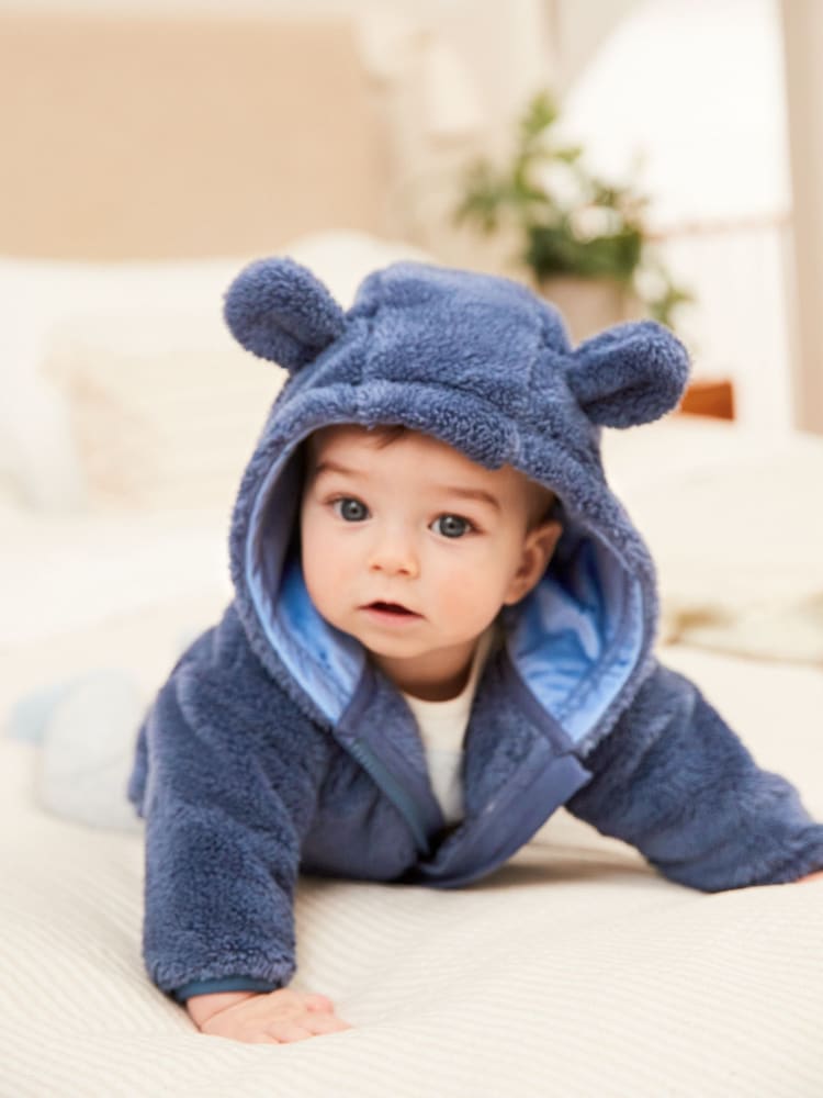 Navy Cosy Teddy Borg Fleece Bear Baby Jacket (0-18mths) - Image 2 of 6
