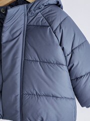 Navy Blue Hooded Baby Puffer Jacket (0mths-2yrs) - Image 3 of 7