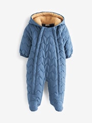 Navy Blue Quilted Fleece Lined Baby All-In-One Pramsuit (0-18mths) - Image 1 of 2