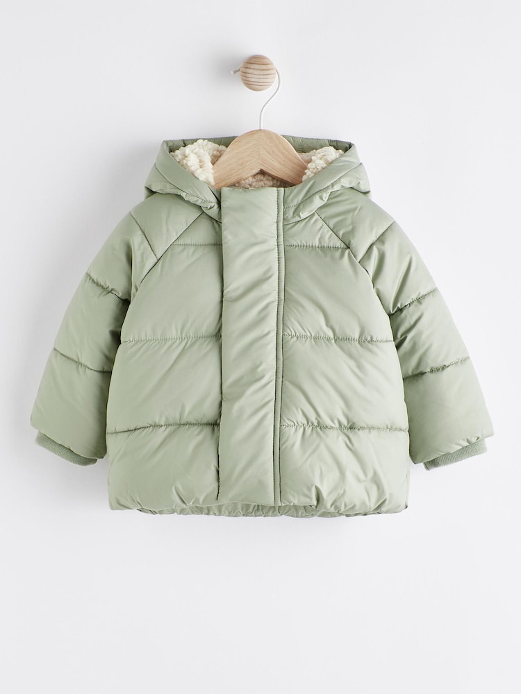 Sage Green Hooded Baby Puffer Jacket (0mths-2yrs) - Image 1 of 10