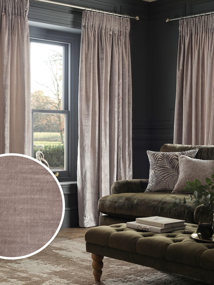 Champagne Gold Collection Luxe Heavyweight Lined Plush Velvet Pencil Pleat Curtains - Image 1 of 5