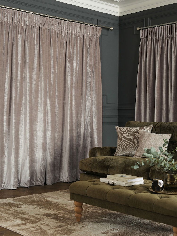 Champagne Gold Collection Luxe Heavyweight Lined Plush Velvet Pencil Pleat Curtains - Image 2 of 5