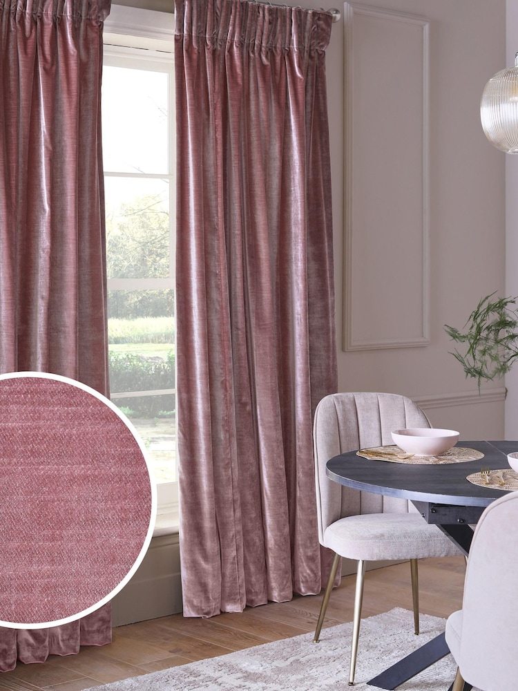 Rose Pink Collection Luxe Heavyweight Lined Plush Velvet Pencil Pleat Curtains - Image 1 of 5