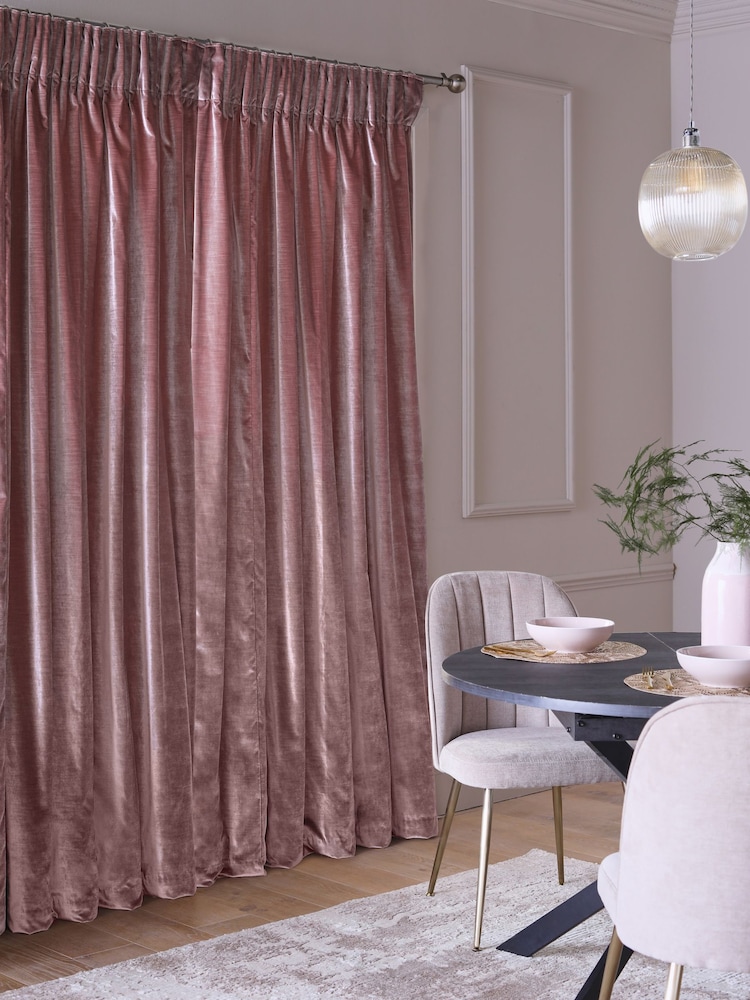 Rose Pink Collection Luxe Heavyweight Lined Plush Velvet Pencil Pleat Curtains - Image 2 of 5