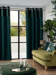 Bottle Green Velvet Quilted Hamilton Lined Eyelet Curtains - Image 1 of 4