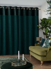 Bottle Green Velvet Quilted Hamilton Lined Eyelet Curtains - Image 2 of 4