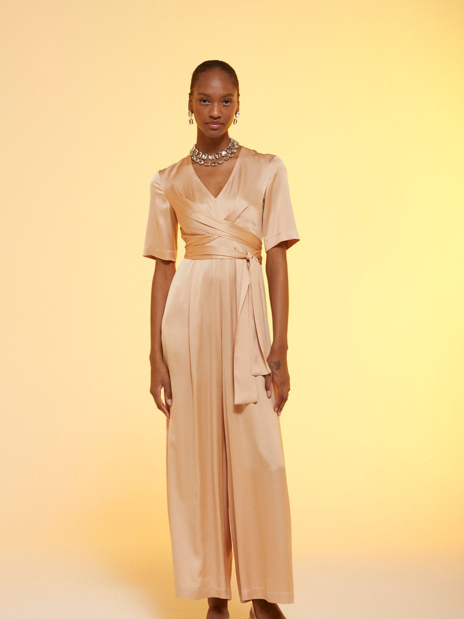 Satin wrap jumpsuit discount