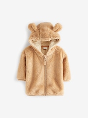 Toffee Brown Cosy Teddy Borg Fleece Bear Baby Jacket - Image 1 of 3