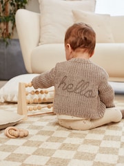 Brown 100% Cotton Chunky Knitted Embroidered Baby Cardigan - Image 1 of 1