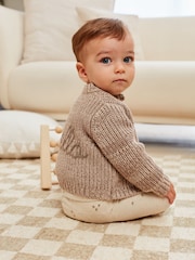 Brown 100% Cotton Chunky Knitted Embroidered Baby Cardigan - Image 2 of 10