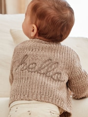 Brown 100% Cotton Chunky Knitted Embroidered Baby Cardigan - Image 4 of 10