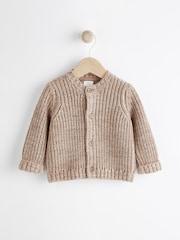 Brown 100% Cotton Chunky Knitted Embroidered Baby Cardigan - Image 5 of 10
