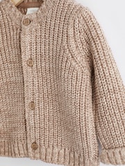 Brown 100% Cotton Chunky Knitted Embroidered Baby Cardigan - Image 7 of 10