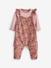 Pink Leopard Print Baby 2pc Baby Dungaree & Bodysuit Set (0mths-2yrs) - Image 1 of 5