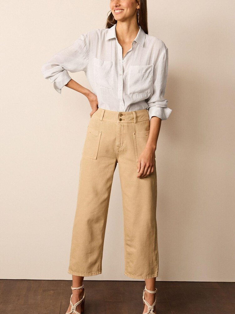 Sand Cropped Wide Leg Denim Jeans - Image 1 of 1