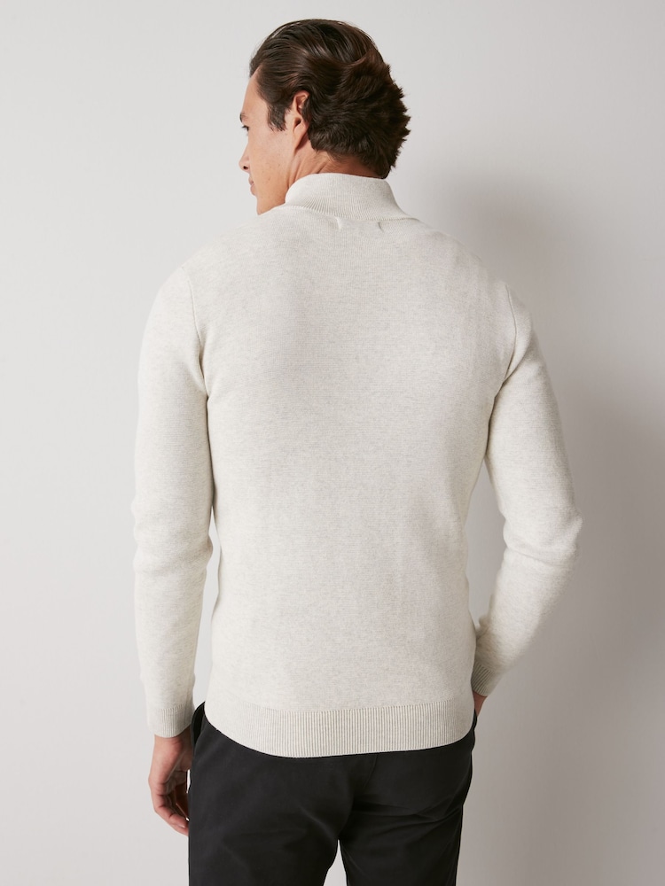 Oatmeal Natural Zip Neck Knitted Premium Regular Fit Jumper - Image 2 of 5