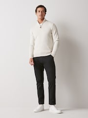 Oatmeal Natural Zip Neck Knitted Premium Regular Fit Jumper - Image 3 of 5