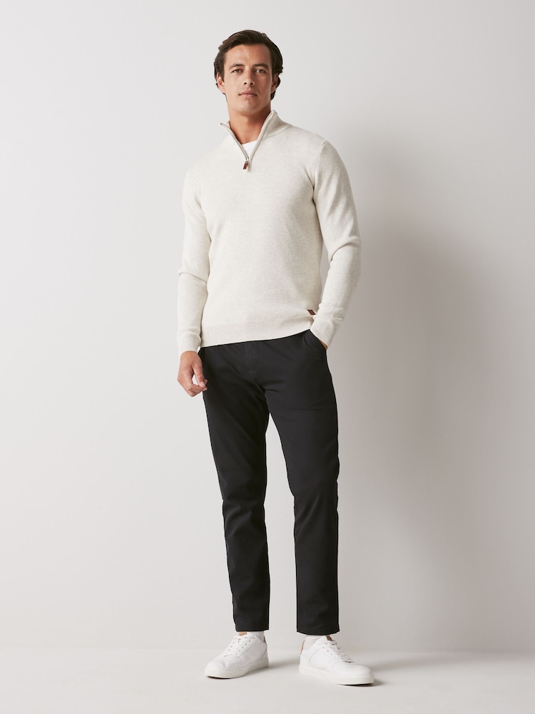 Beigebruin naturel - Half met rits - Regular fit 100% katoenen premium trui met korte rits - Image 3 of 5