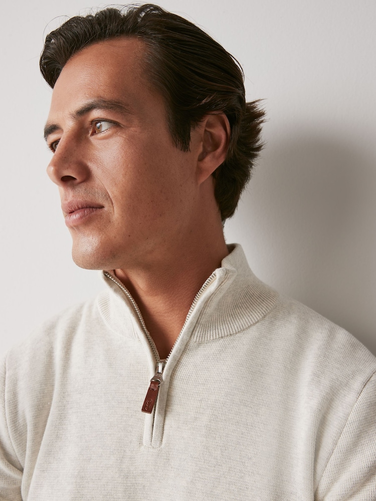Beigebruin naturel - Half met rits - Regular fit 100% katoenen premium trui met korte rits - Image 4 of 5