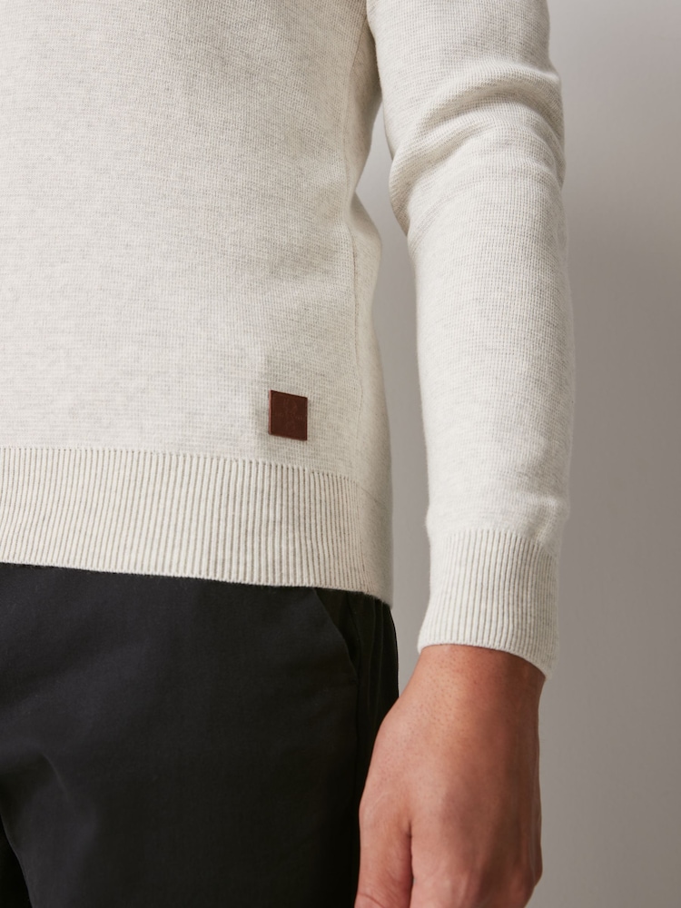 Oatmeal Natural Zip Neck Knitted Premium Regular Fit Jumper - Image 5 of 5