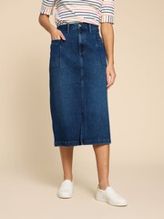 White Stuff Blue Penny Denim Midi Skirt - Image 2 of 7
