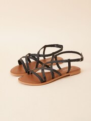 Accessorize Black Plaited Strappy Sandals - Image 1 of 3