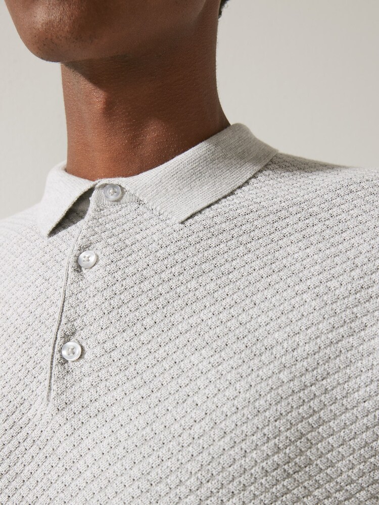 رمادي - قميص بولو منسوج مزركش قياسي بكم طويل - صورة 5 من 5 رمادي - قميص بولو منسوج مزركش قياسي بكم طويل - صورة 5 من 5