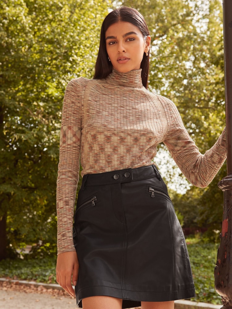 Neutral Spacedye Ribbed Roll Neck Jumper - Image 1 of 6