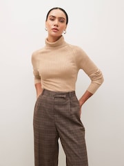 Camel Brown Ribbed Roll Neck Jumper - Image 1 of 6