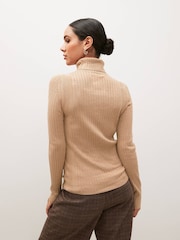Camel Brown Ribbed Roll Neck Jumper - Image 3 of 6