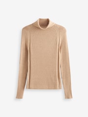 Camel Brown Ribbed Roll Neck Jumper - Image 6 of 6