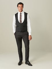 Black Regular Fit Wool Blend Shiny Tuxedo Waistcoat - Image 2 of 10