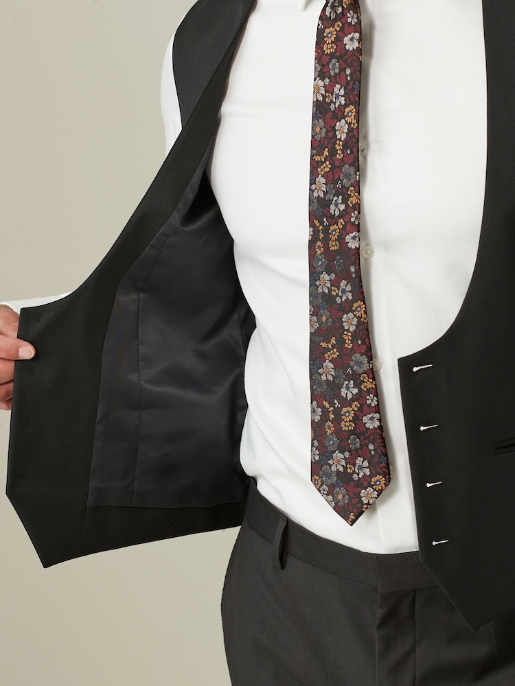 Black Regular Fit Wool Blend Shiny Tuxedo Waistcoat - Image 6 of 10