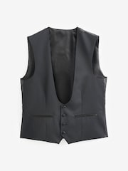 Black Regular Fit Wool Blend Shiny Tuxedo Waistcoat - Image 7 of 10