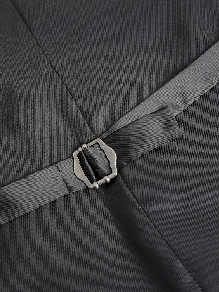 Black Regular Fit Wool Blend Shiny Tuxedo Waistcoat - Image 9 of 10