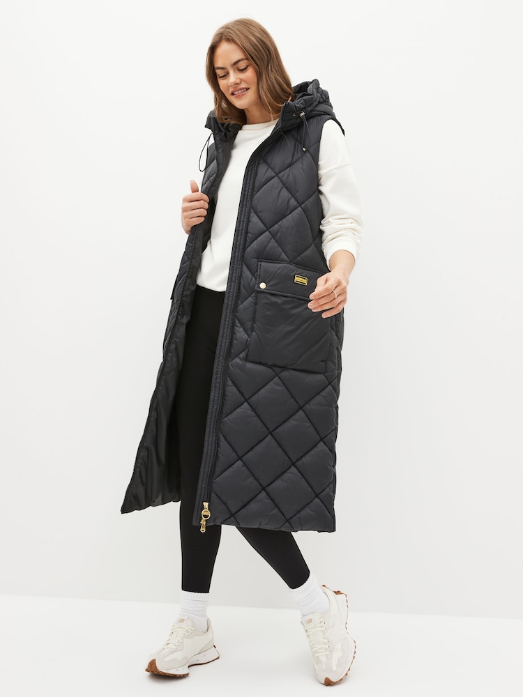 Barbour International® Bonneville Longline Quilted Black Gilet - Image 1 of 6 Barbour International® Bonneville Longline Quilted Black Gilet - Image 1 of 6