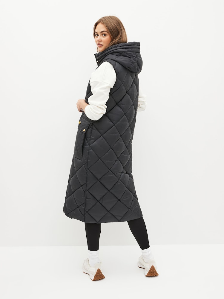 Barbour International® Bonneville Longline Quilted Black Gilet - Image 2 of 6 Barbour International® Bonneville Longline Quilted Black Gilet - Image 2 of 6