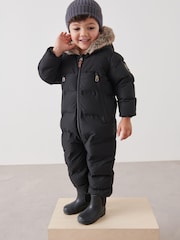 Schwarz - Schneeanzug mit Kapuze und Fellimitatbesatz (3 Monate bis 7 Jahre) - Bild 1 von 7
