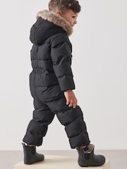 Schwarz - Schneeanzug mit Kapuze und Fellimitatbesatz (3 Monate bis 7 Jahre) - Bild 2 von 7