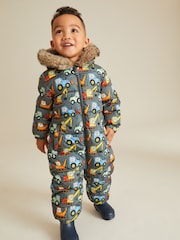 Grey Digger Snowsuit With Faux Fur Hood Trim (3mths-7yrs) - Image 1 of 9