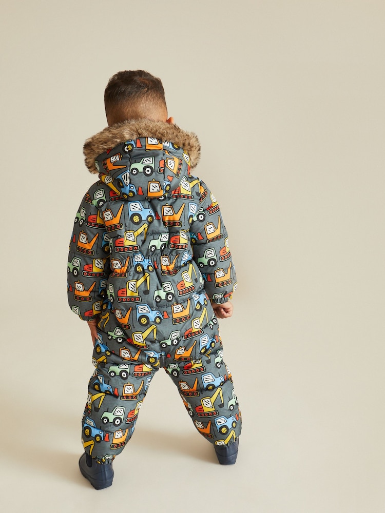 Grey Digger Snowsuit With Faux Fur Hood Trim (3mths-7yrs) - Image 2 of 9