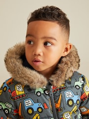 Grey Digger Snowsuit With Faux Fur Hood Trim (3mths-7yrs) - Image 3 of 9