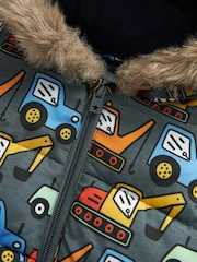 Grey Digger Snowsuit With Faux Fur Hood Trim (3mths-7yrs) - Image 7 of 9
