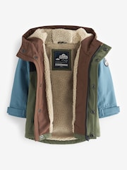 Khaki Green Colourblock Waterproof Teddy Borg Fleece Lined Coat (3mths-7yrs) - Image 8 of 12