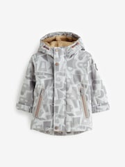 لون محايد مطبوع - Waterproof Teddy Borg Fleece Lined Coat (3mths-7yrs) - صورة 7 من 9