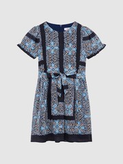Reiss Navy Alianna Floral Print Puff Sleeve Dress - Image 2 of 6