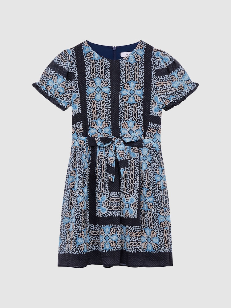 Reiss Navy Alianna Floral Print Puff Sleeve Dress - Image 2 of 6